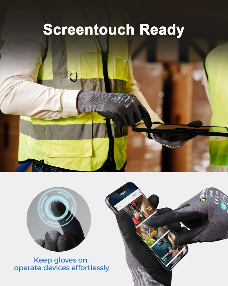 DULFINE Safety Work Gloves MicroFoam Nitrile Coated-12 Pairs Pack,Seamless Knit Nylon Glove with Black Micro-Foam Nitrile Grip,Ideal for General Purpose,Automotive,Home Improvement,Painting(Extra Large) - Image 4